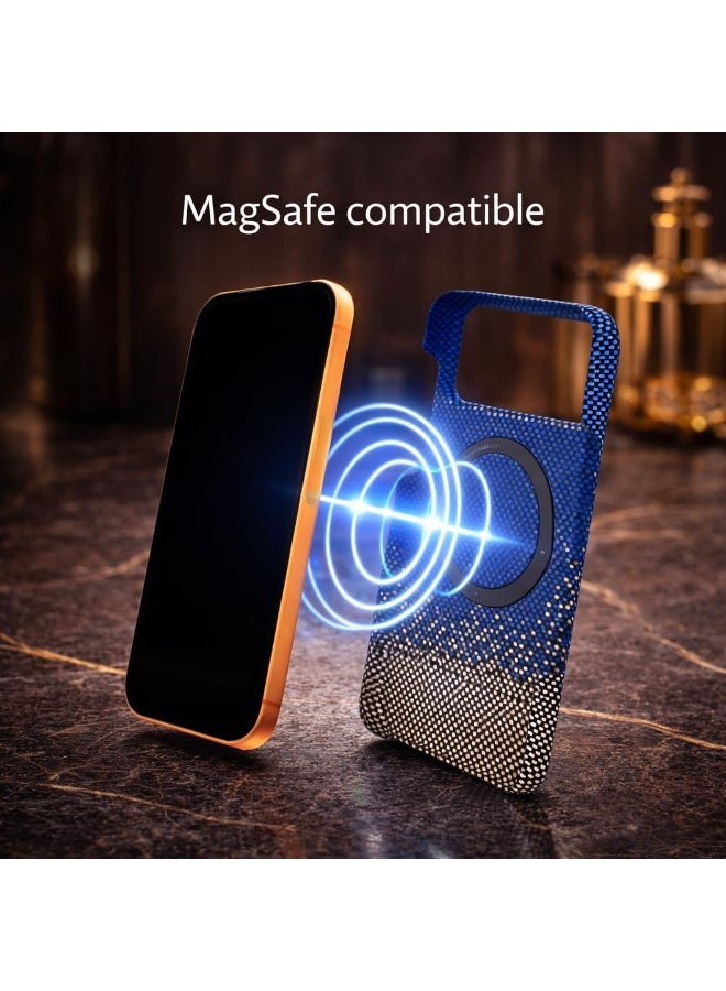 فوني Phoni Ultra Slim Magnetic Case for iPhone 17 Pro, Compatible with MagSafe, Thin Lightweight Design Phone Case, Carbon Fiber Style, Raised Camera Protection (Azure – Blue Carbon) - Image 3